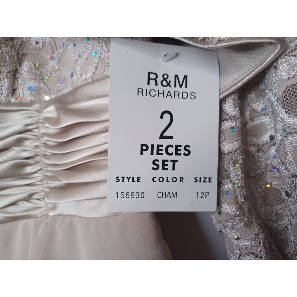 NWT R & M RICHARDS WOMEN'S BEIGE SEQUIN 2 PC DRESS SZ 12 PETITE - Picture 4 of 13
